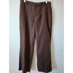 Merona Brown Linen Wide Leg Trouser Pants Size 10 Breathable Sustainable Ethical